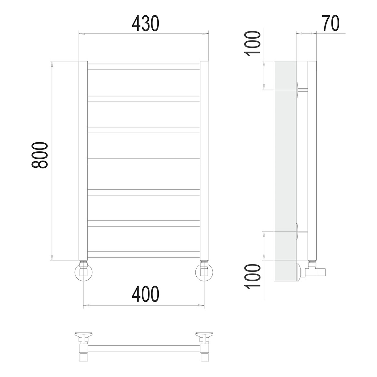 Полотенцесушитель водяной "контур" п7 400*800 (хром) "terminus"