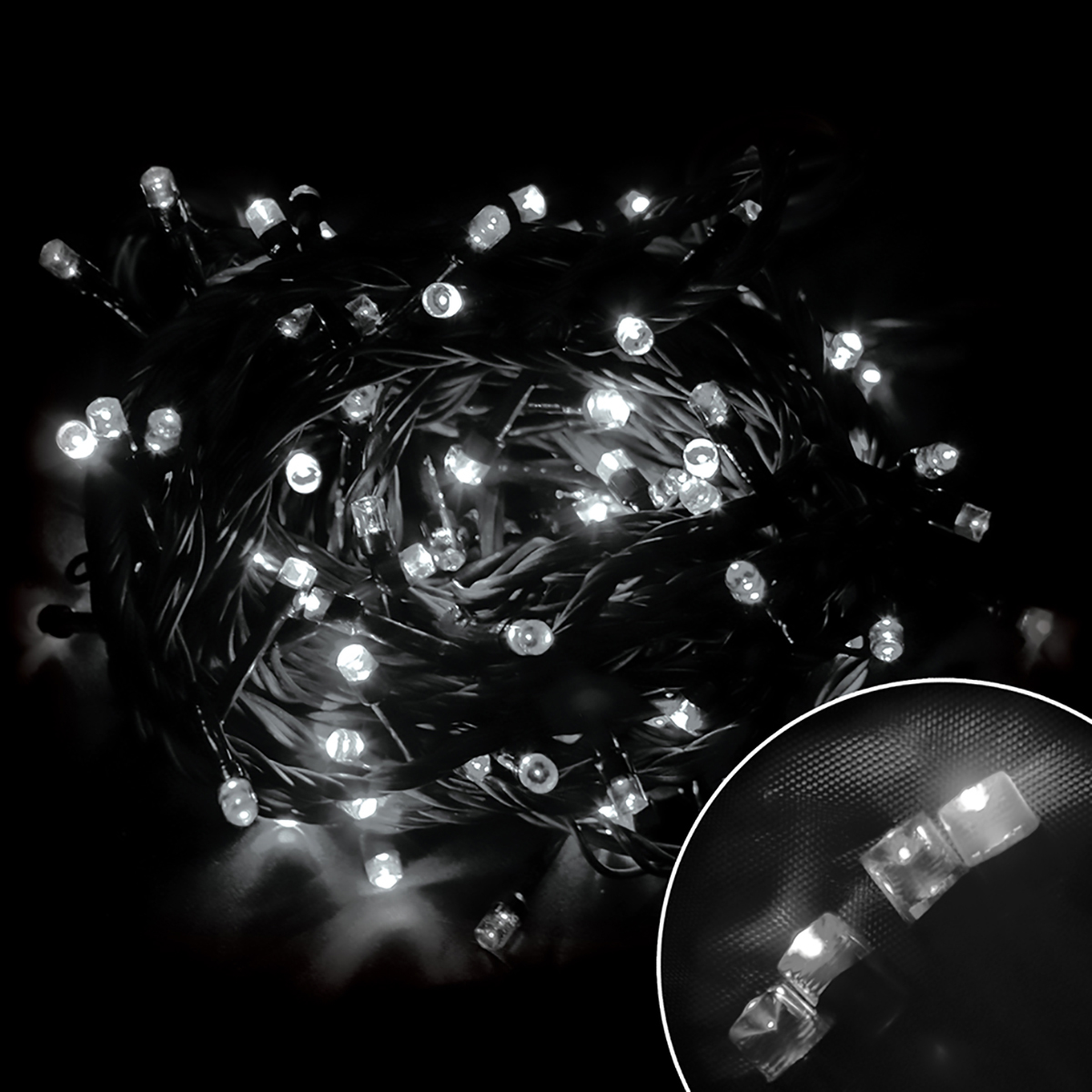 Электрогирлянда 5 м, 8 реж., белая, зеленый шнур (1/36) led100-5-w "волшебная страна"