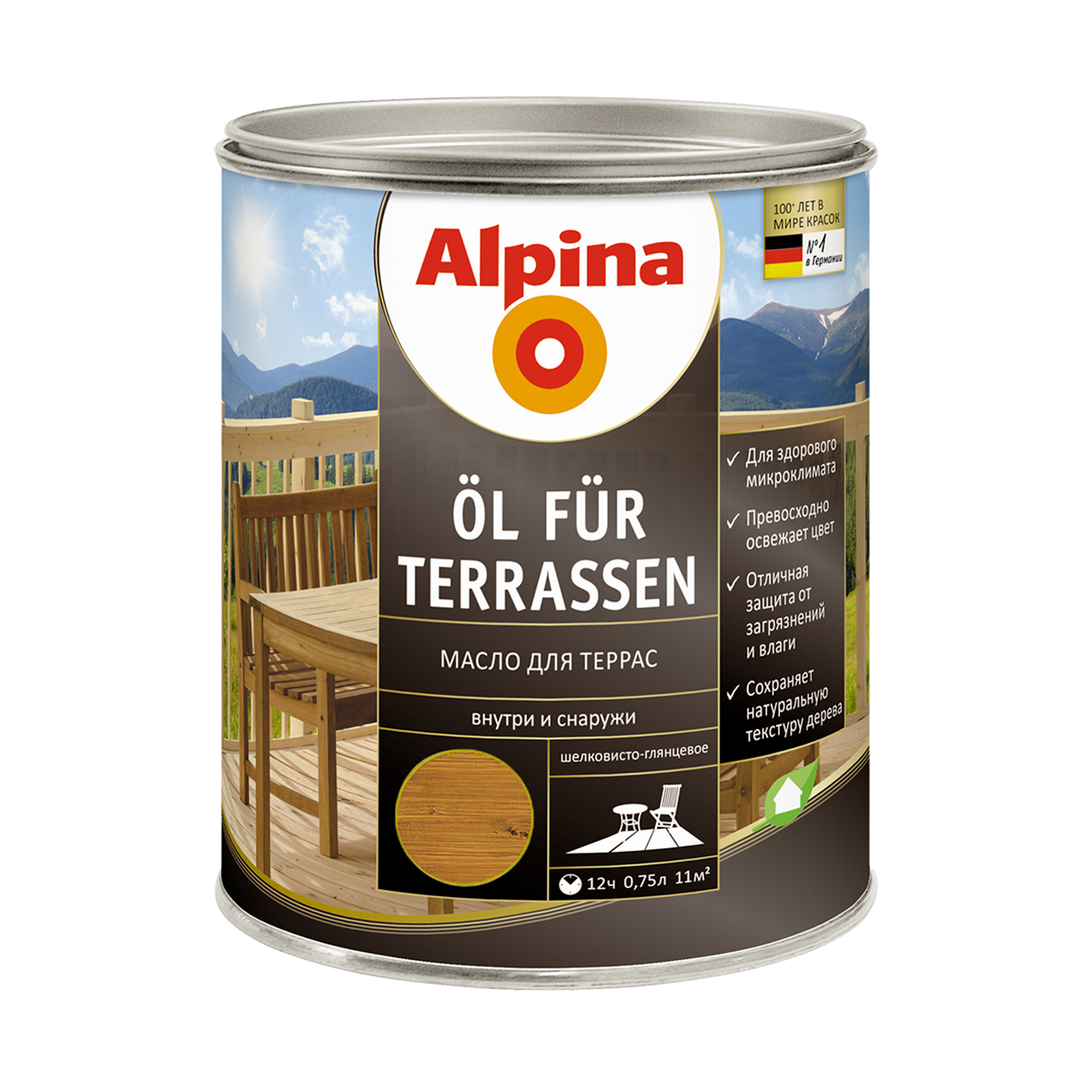 Масло для террас "oel fuer terrassen" среднее 0,75 л (1/6) "alpina"