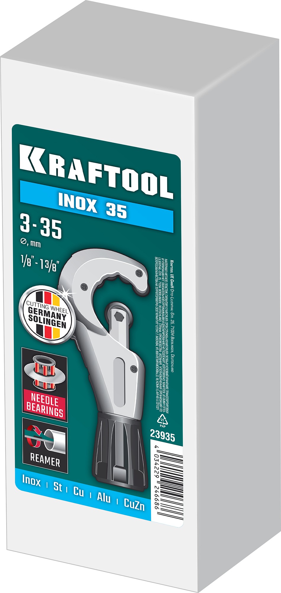 KRAFTOOL INOX-35, 3 - 35 мм, на подшипниках, труборез для Нержавеющей стали (23935)