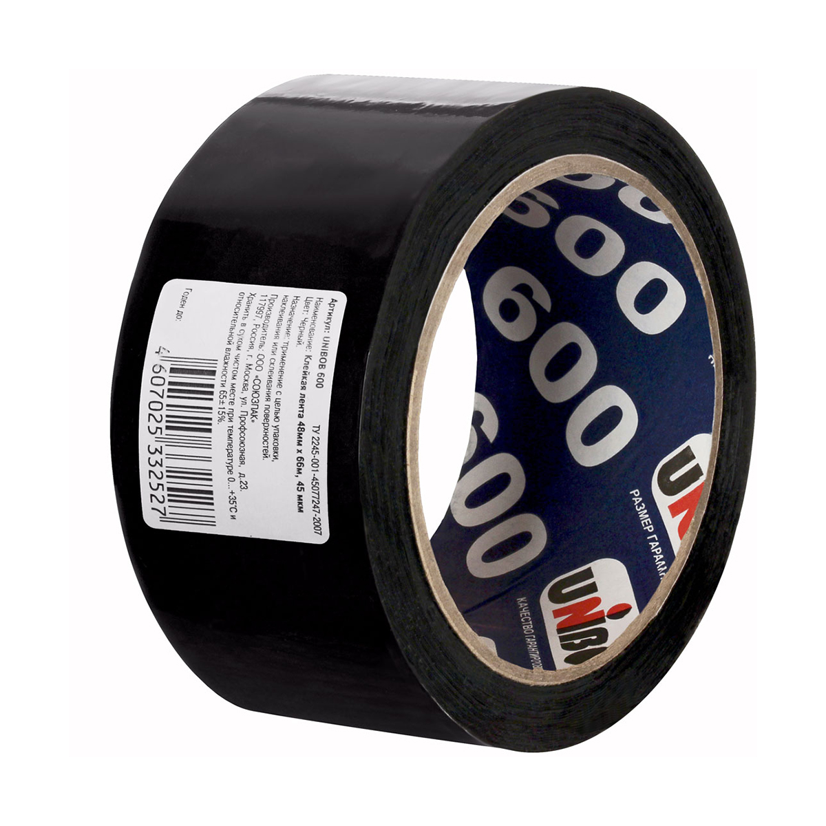 Скотч упаковочный черный 48 мм х 66 м (36) "unibob600"