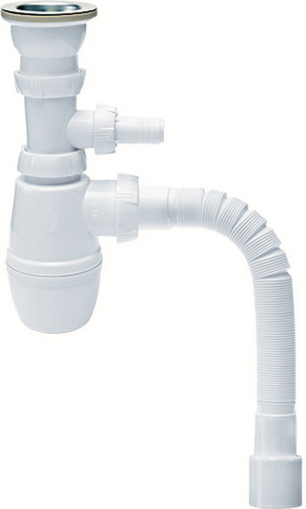 Сифон "минор" с выпуском 1 1/2" х 40 мм с отводом и гофротрубой (1/30)