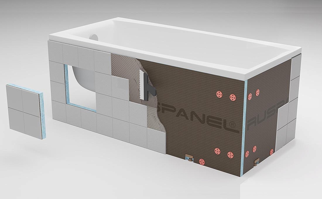 Экран под ванную - экран для ванной под плитку или отделку из армированного с двух сторон пенополистирола RPG 2 30 Руспанель - Ruspanel Размер = длина 900 шир. 600 мм. Цена 1 комп.