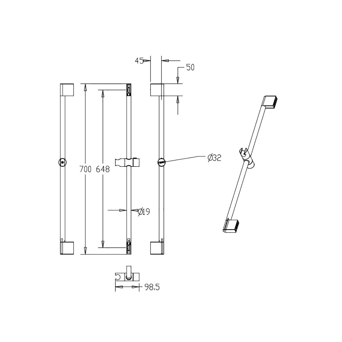 Стойка для душа 70 см с мыльницей 080 (1/15) "milardo" 0807000m17