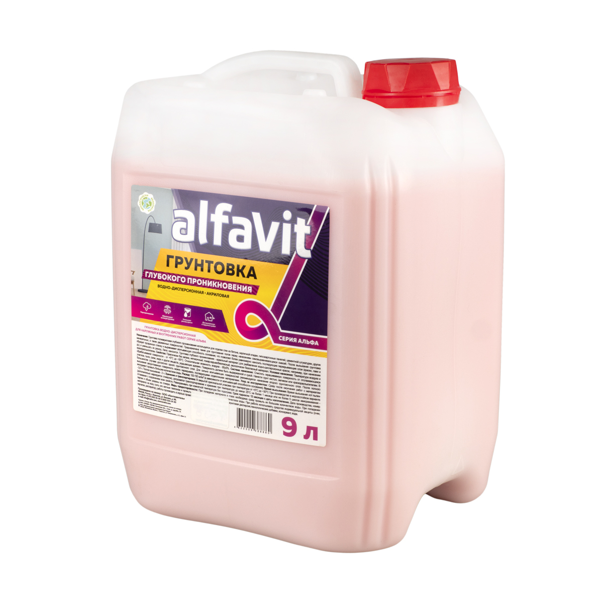 Грунтовка глубокого проник. для наруж./внутр. работ "alfavit" 9 л (1) серия альфа