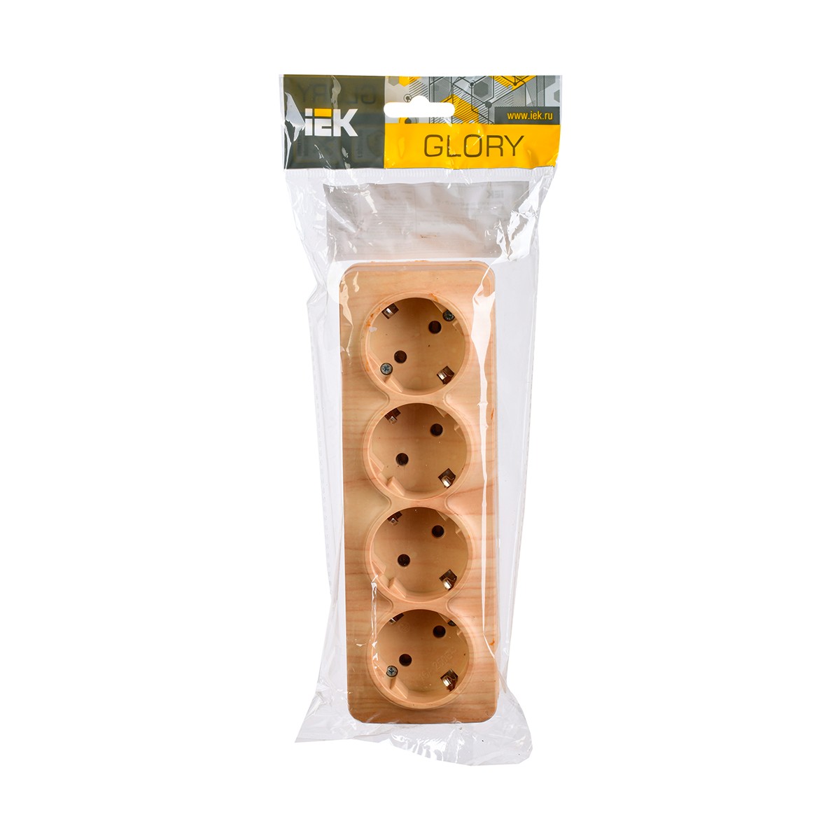 Розетка открыт. уст. "glory" 4-х местн. с заземл. рс24-3-хс, 16а, сосна (1/12/144) "iek"