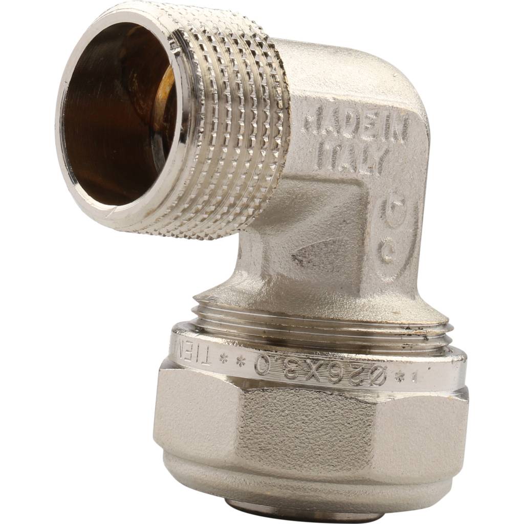 Угол переходной 26 х 3/4'' НР обжимной TIEMME для металлопластиковых труб