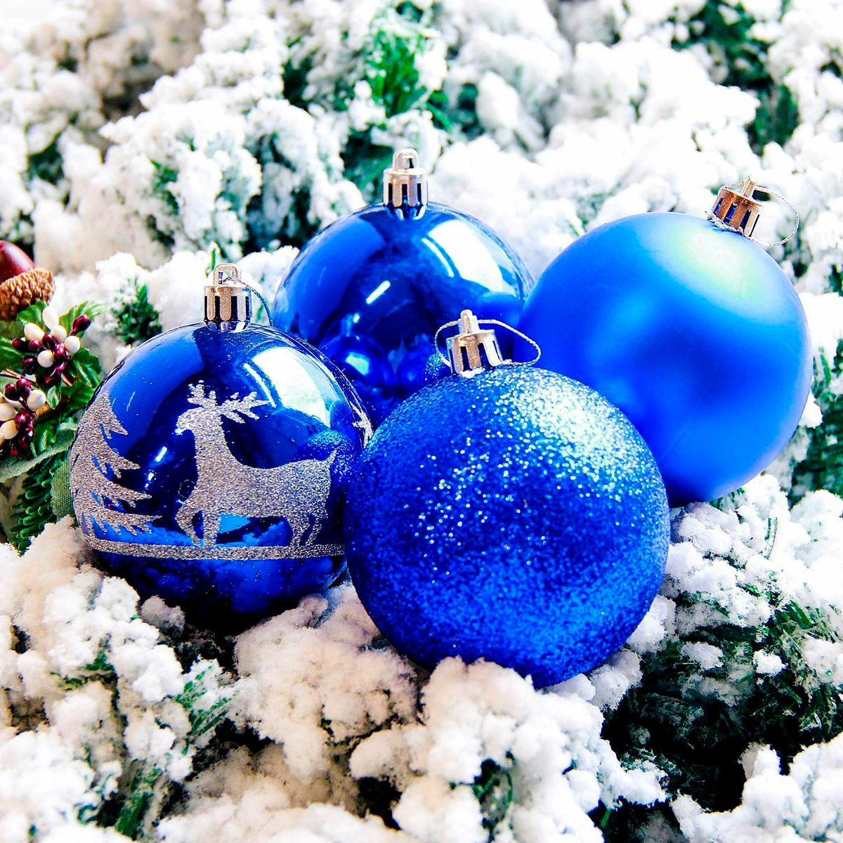 Шары новогодние d-8 см (набор 6 шт.) "гордый олень" синий "зимнее волшебство" 2178285