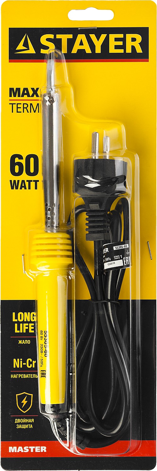 STAYER MAXTerm, 60 Вт, клин, электропаяльник с пластиковой рукояткой (55305-60)
