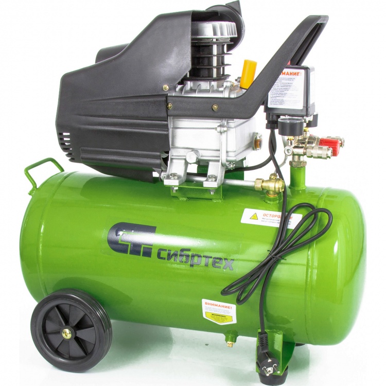 Компрессор воздушный КК-1500/50, 1.5 кВт, 198 л/мин, 50 л, прямой привод, масляный Сибртех (58039)