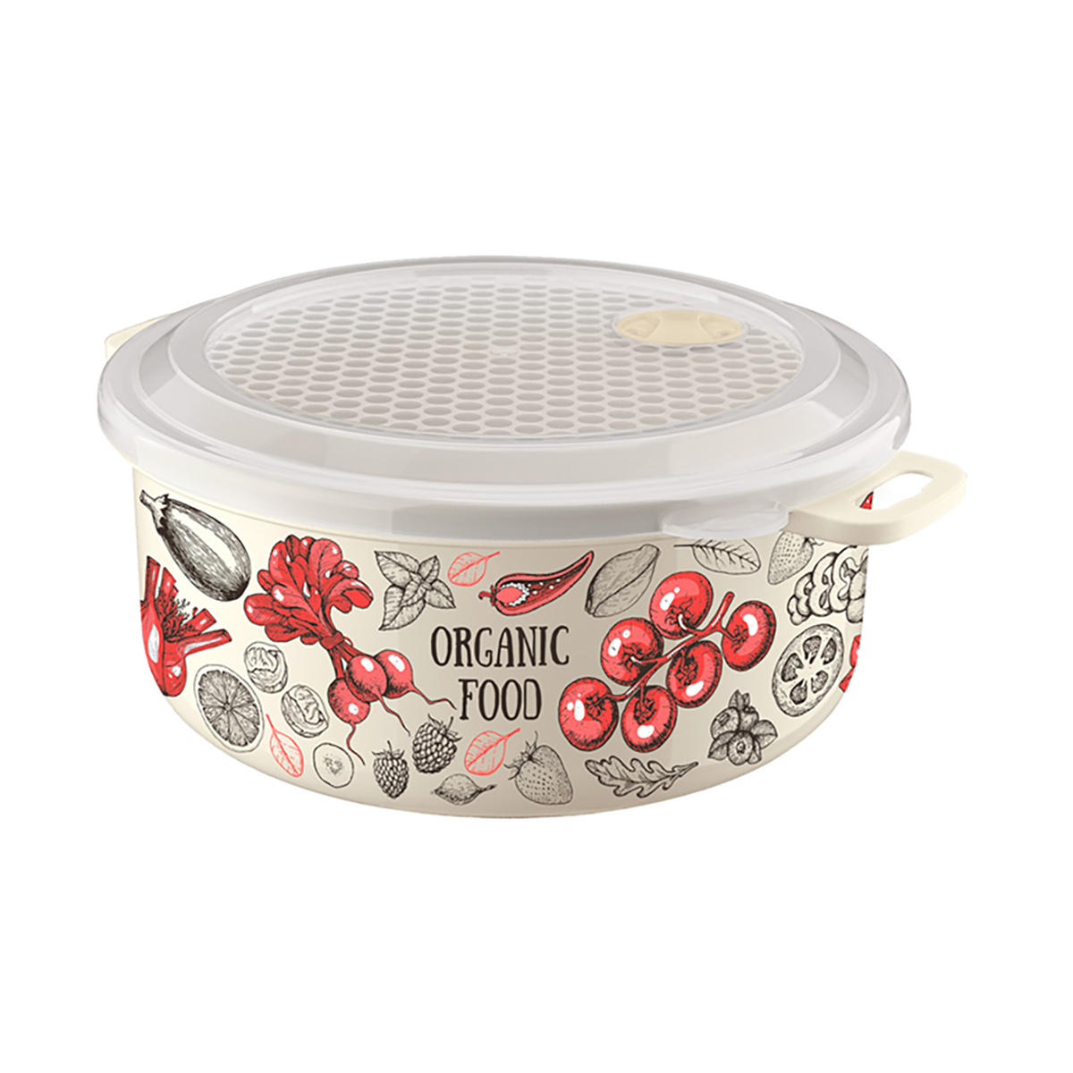 Контейнер для свч и холодильника круглый с декором 0,95 л (бежевый) (1/20) "бытпласт"