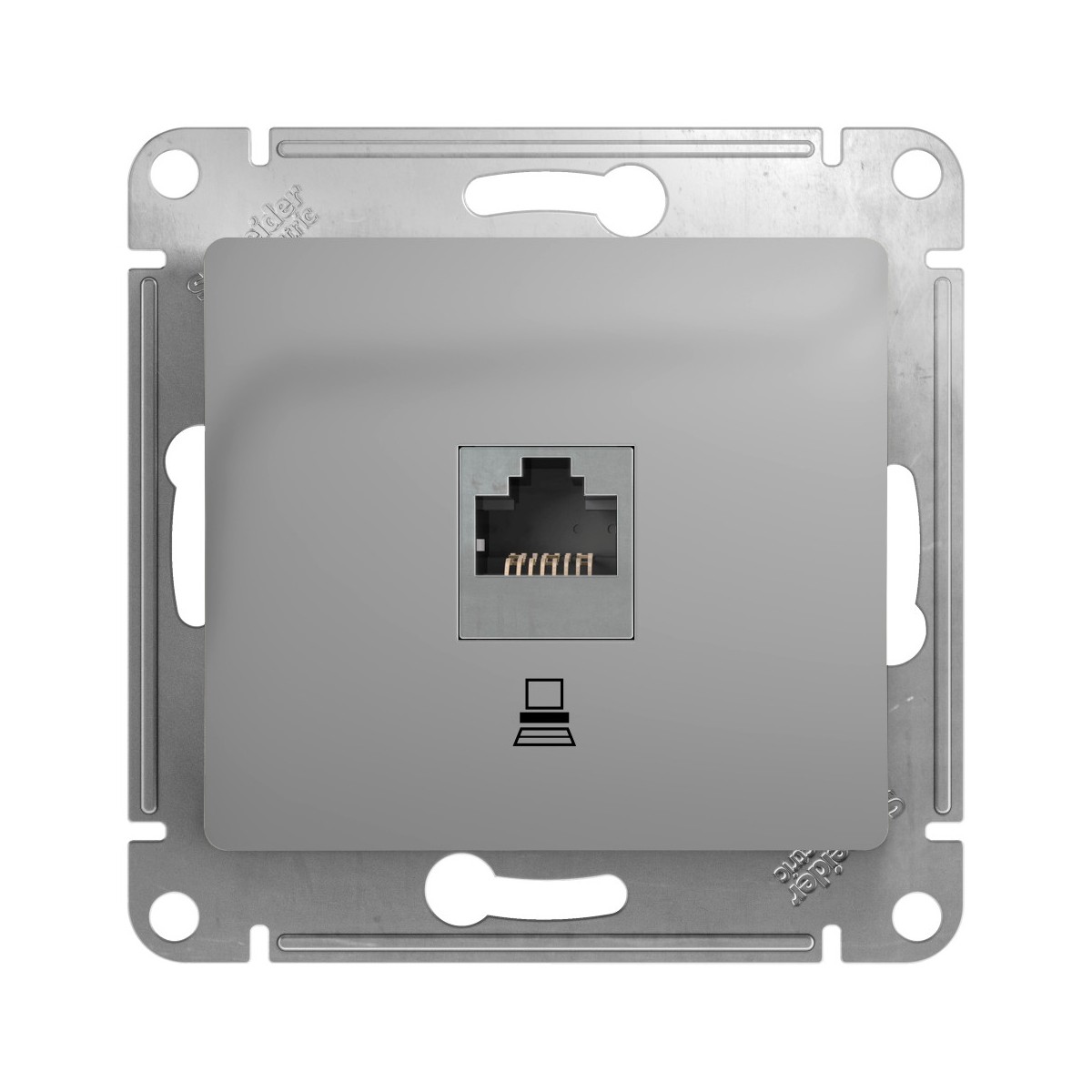 Розетка компьютерная "glossa" 1 местн. rj45 (механизм) алюминий (1/10/160) "schneider"