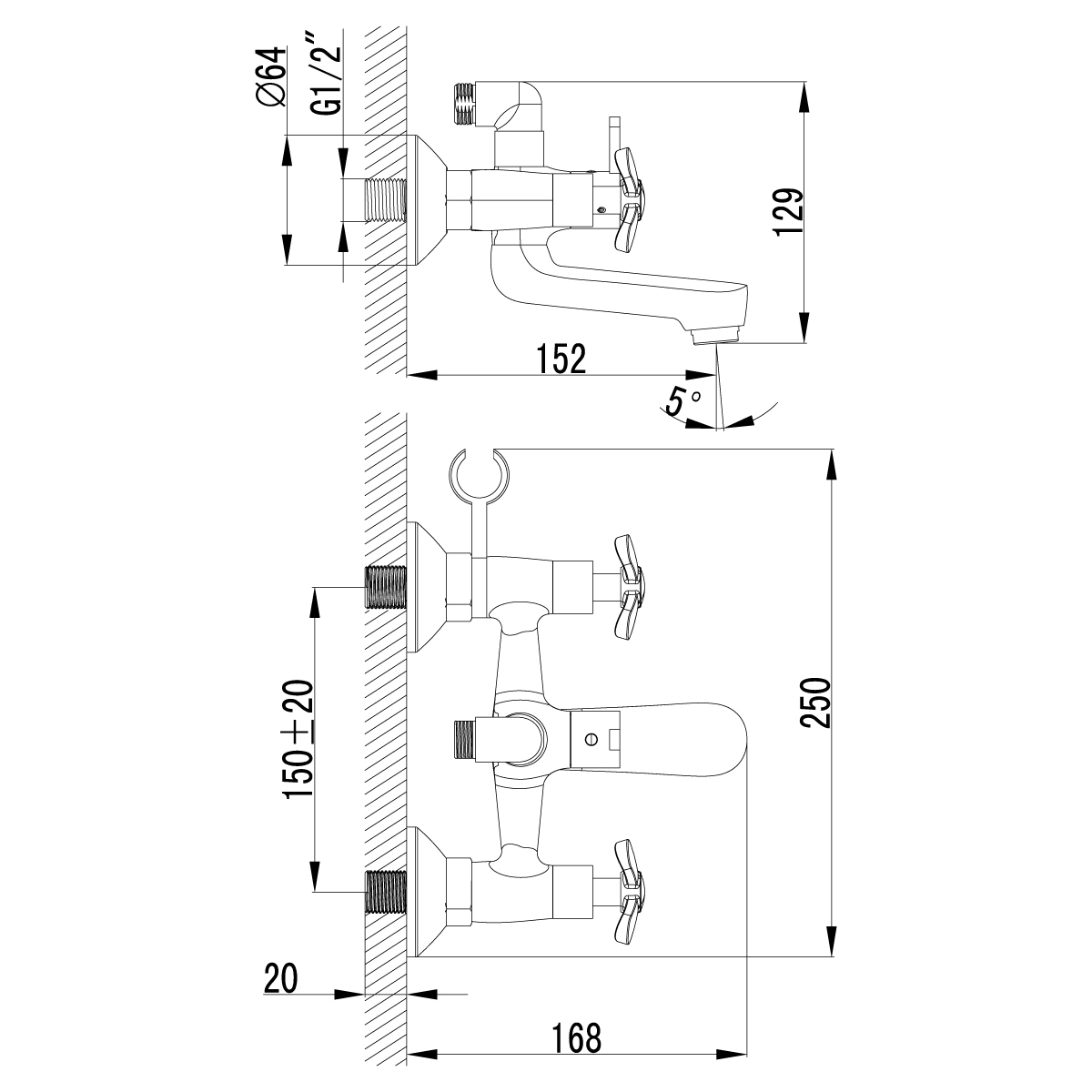 Смеситель для ванн "partner"  lm6542c  двухвентильный (1/6) "lemark"