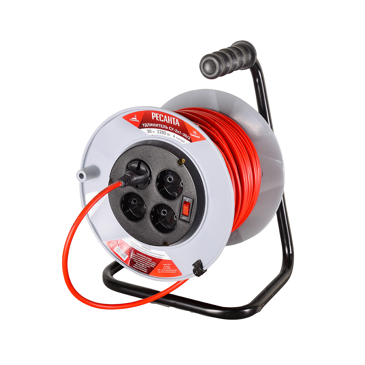 Удлинитель на катушке су-2х1-30/2  4 розетки, 30 м 2*1 мм (1) "ресанта"