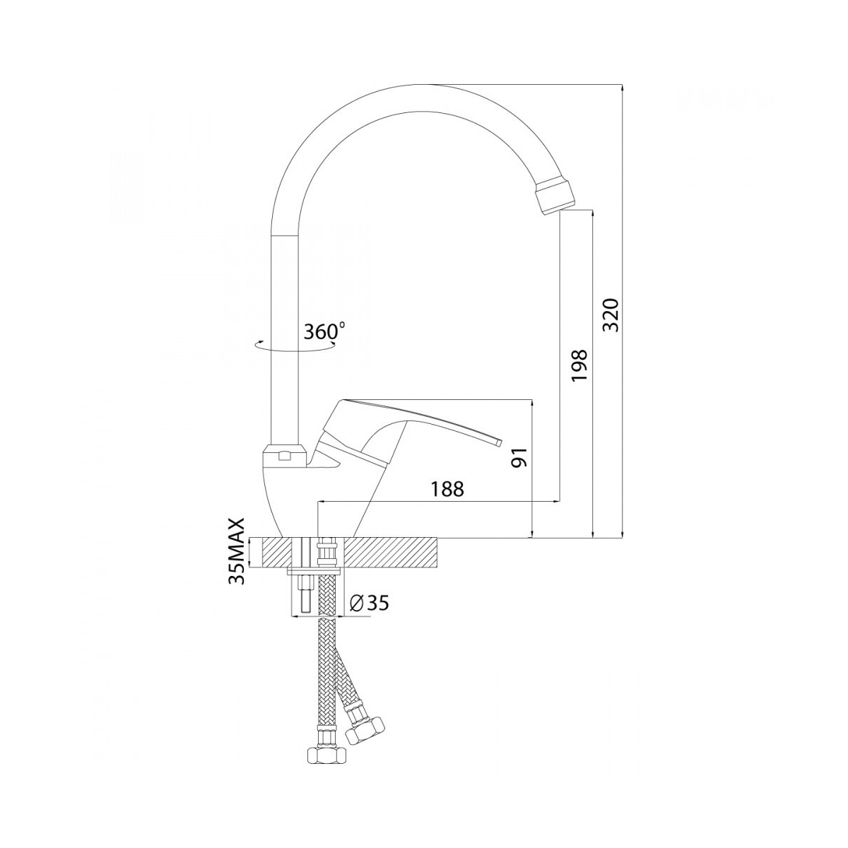 Смеситель для кухни  d40-23  поворотн. излив (1/12) "rossinka"