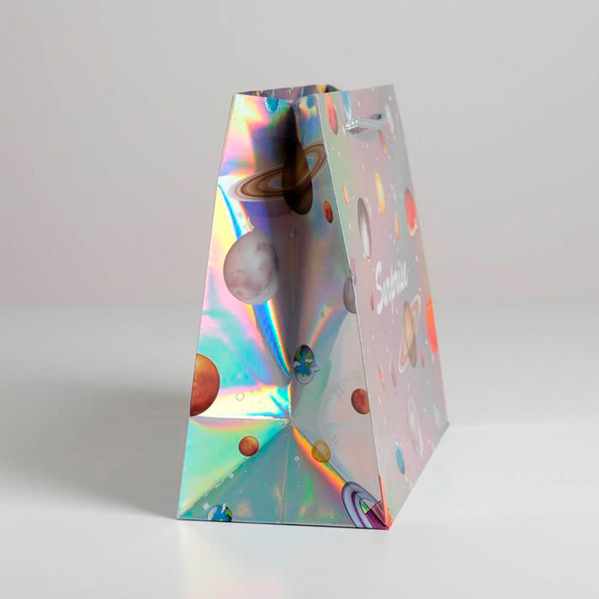 Пакет подарочный голографический "surprise" 27*23*11,5 см (1/3/450) "дарите счастье" 5307568