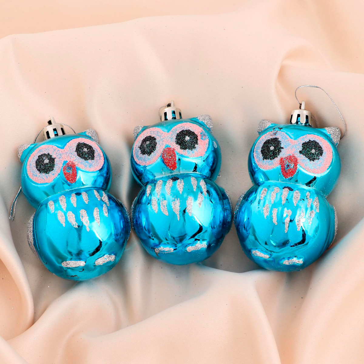 Украшение новогоднее "пучеглазая сова" (набор 3 шт.) 6*8 см, синий "зимнее волшебство" 4941879