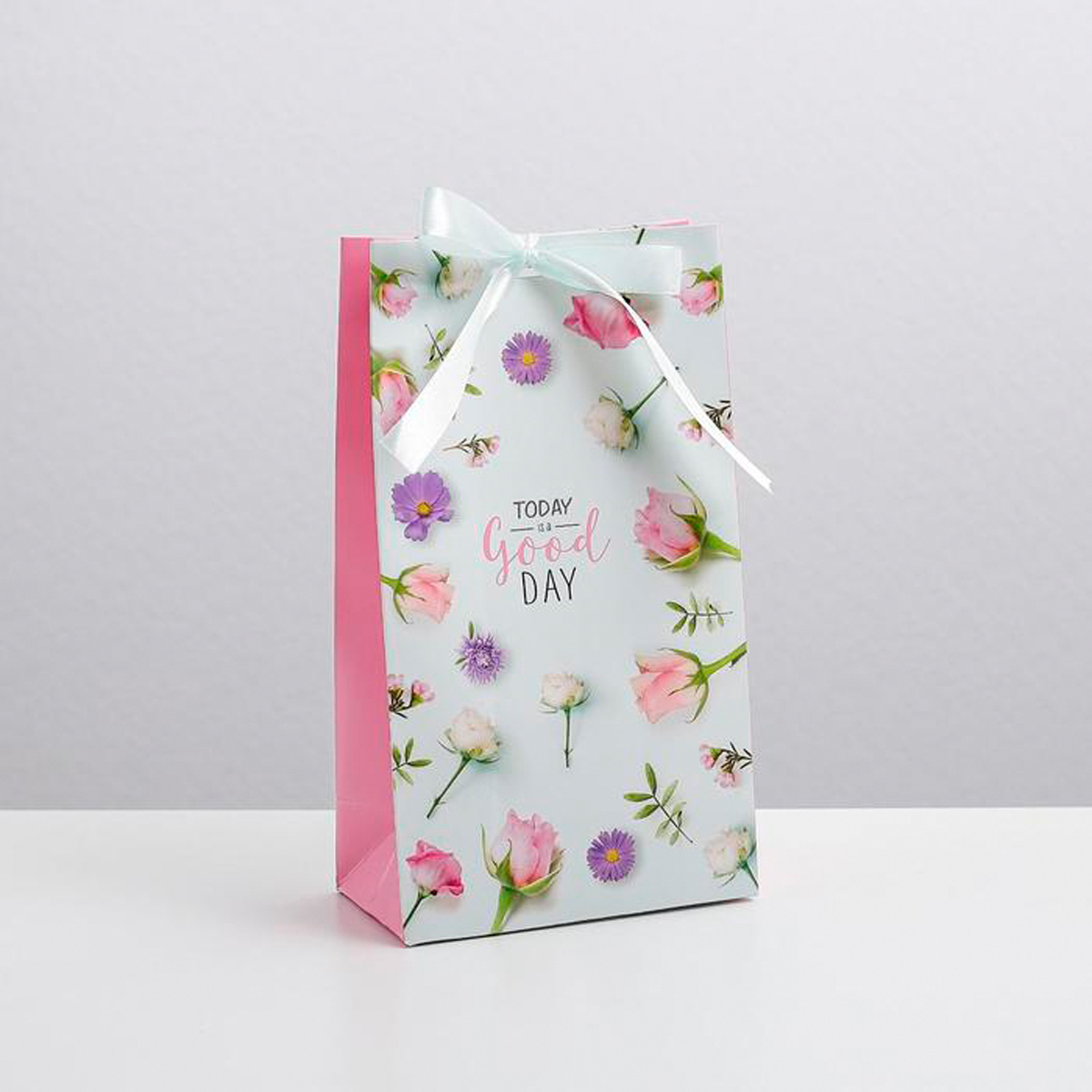 Пакет подарочный с лентой "хорошего дня" 13*23*7 см (1/600) "дарите счастье" 3747863