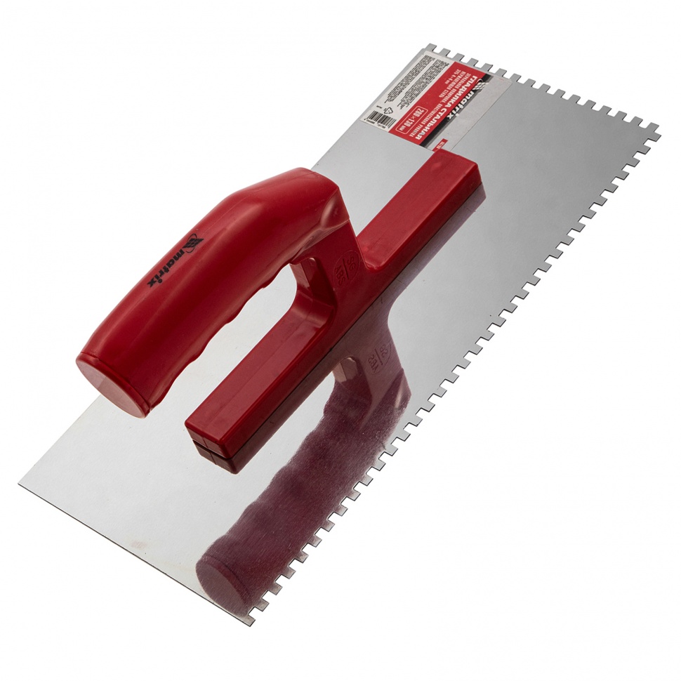 Гладилка из нержавеющей стали, 280 х 130 мм, зеркальная полировка, пластмассовая ручка, зуб 4 х 4 мм Matrix (86780)