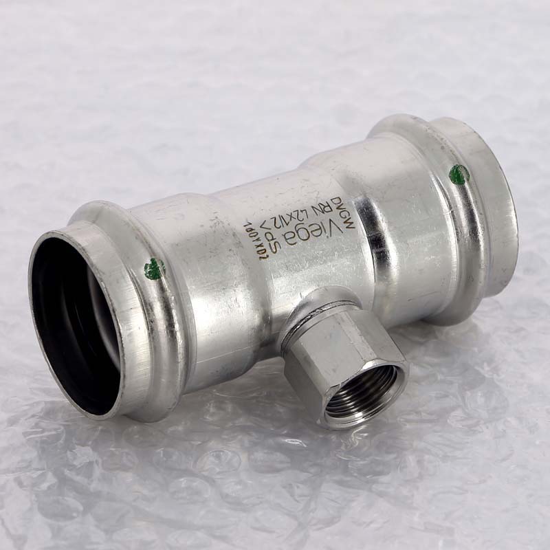 Тройник пресс-Н 42х1/2"х42 нержавеющая сталь Sanpress Inox VIEGA