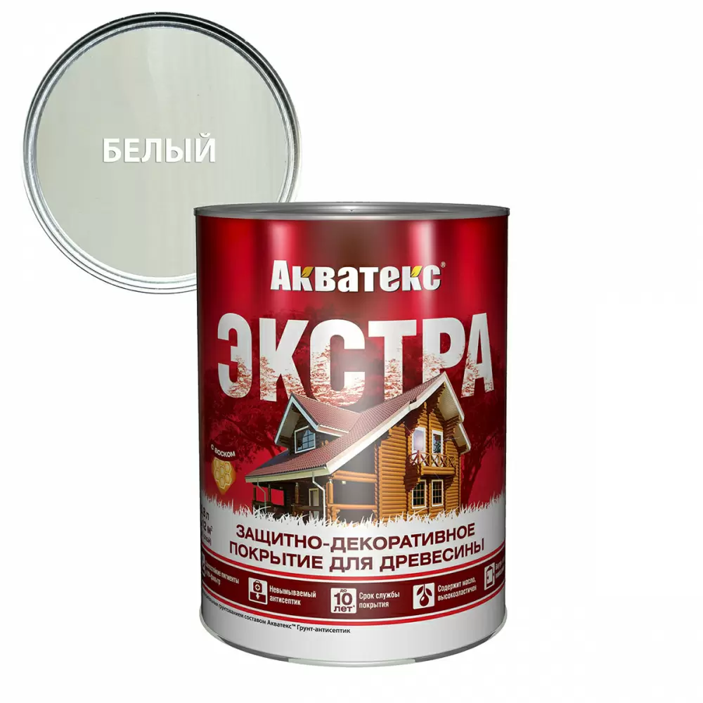 Акватекс-Экстра защитно-декоративное покрытие для древесины алкидное полуглянц, белый (0,8л) new