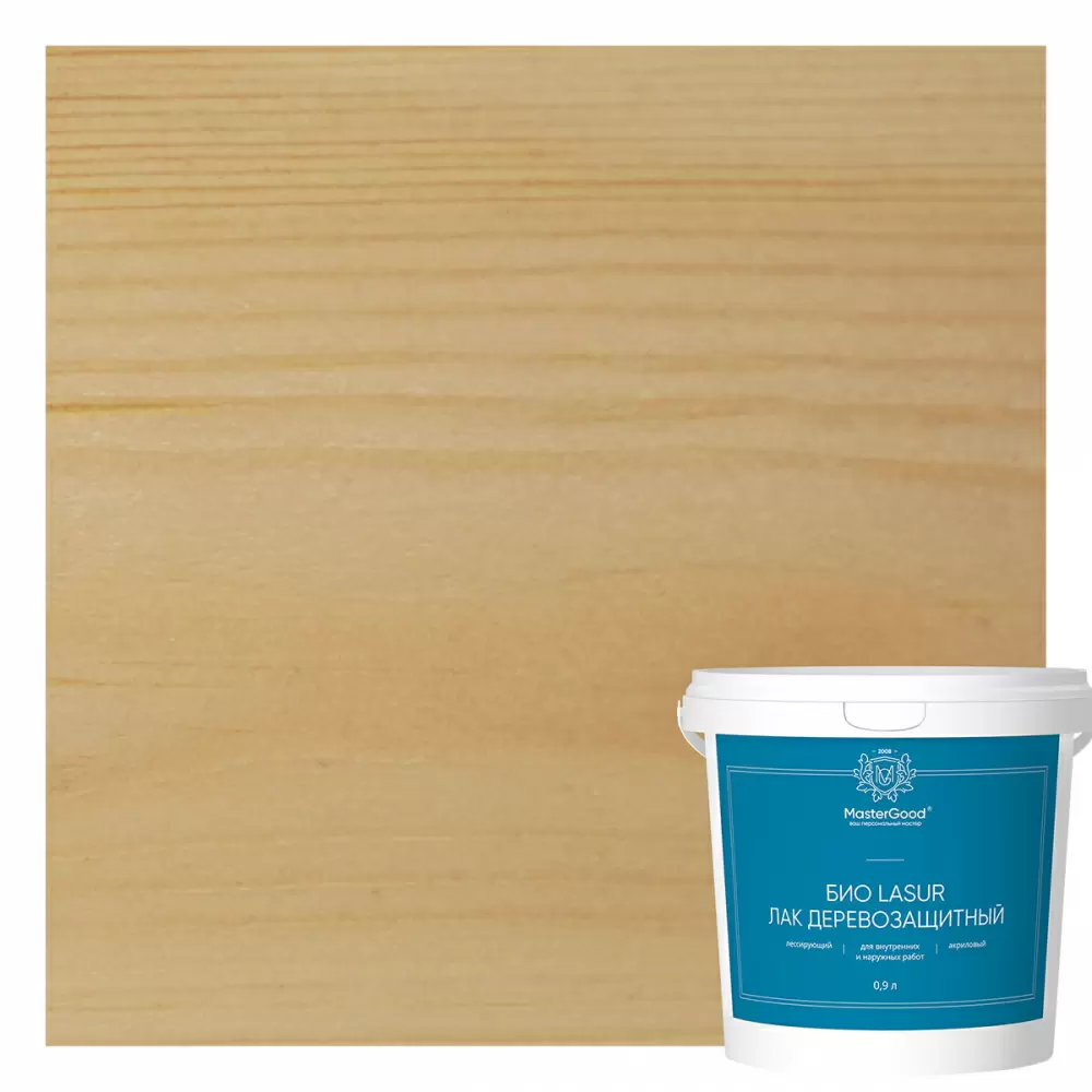 Master Good Био Lasur Лак лессирующий деревозащитный акриловый бесцветный (0,9л)
