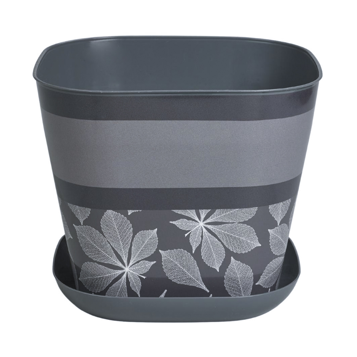 Кашпо для цветов с поддоном  квадратное "листопад" 2,5 л (темно-серый (1/22) "виолет"