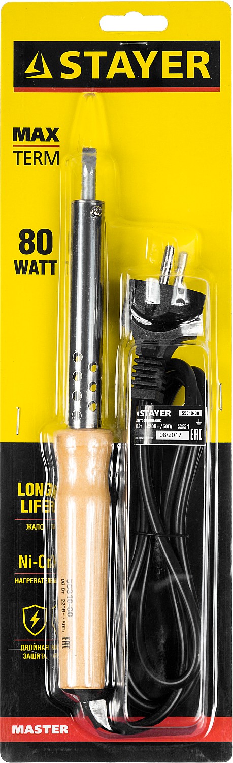 STAYER MAXTerm, 80 Вт, клин, электропаяльник с деревянной рукояткой (55310-80)