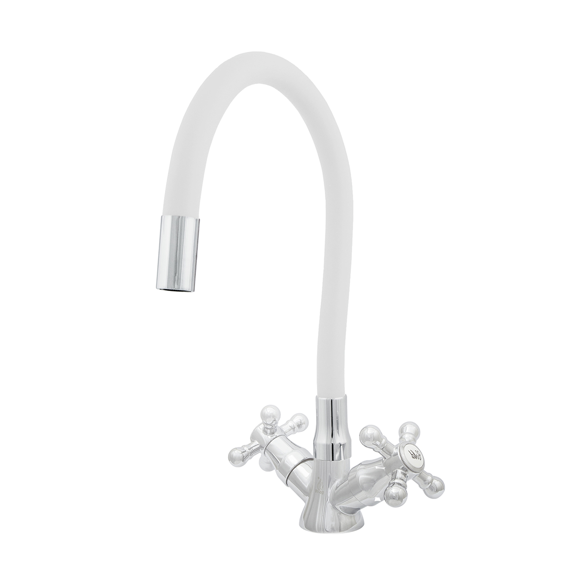 Смеситель для кухни "эко" цс-см 25г к эко м_крест елочка силикон. излив, двухвент. (белый) (1/10)