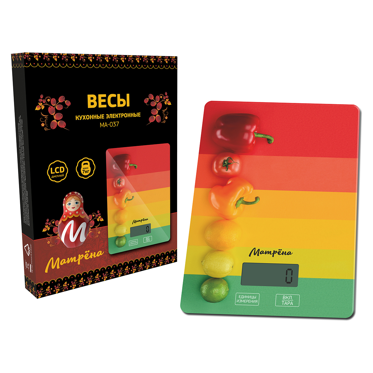 Весы кухонные электронные "матрёна" ма-037 до 7 кг (полоски) (1/12)