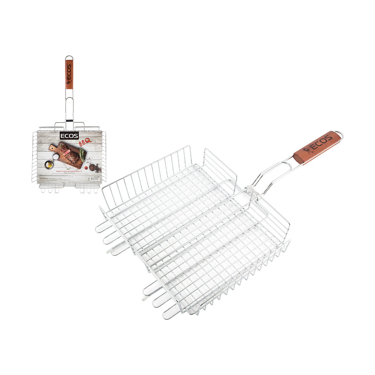 Решетка-гриль 31*24*5,5 см "basic-w" хром, дерев. ручка (1/12) "ecos"