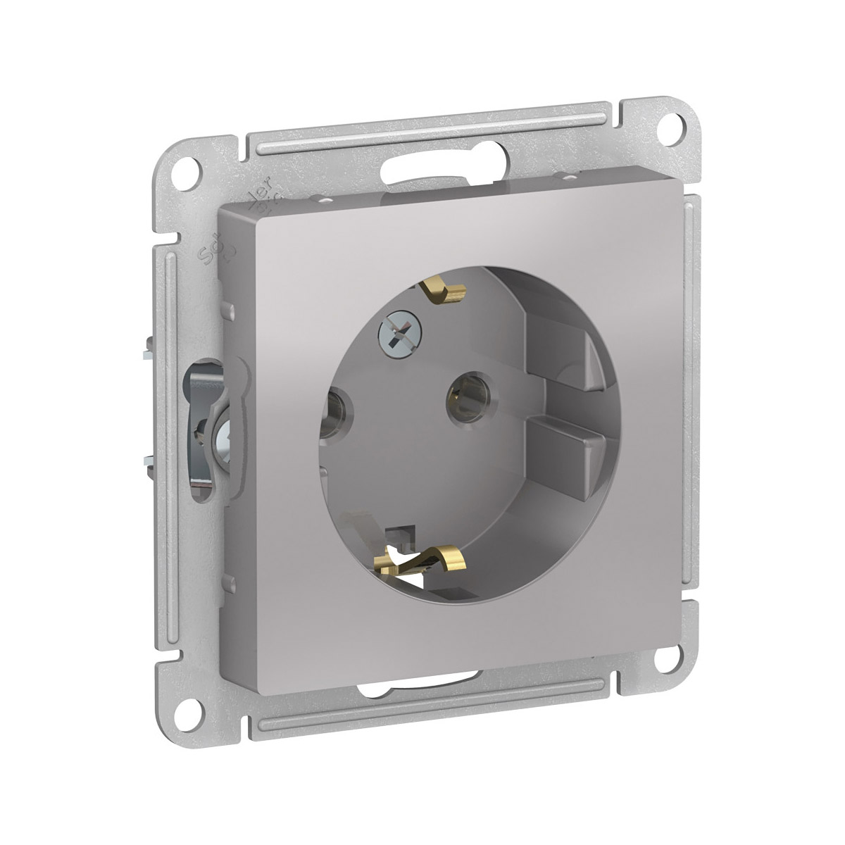 Розетка "atlasdesign" 1 местн. с заземл. (механизм) 16а, алюминий (1/10/60) "schneider"