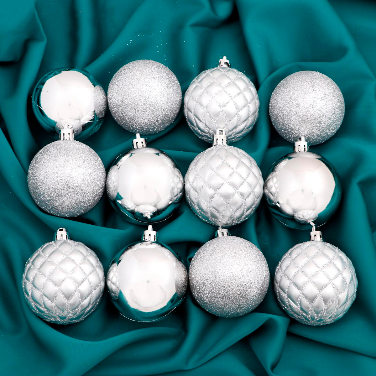 Шары новогодние d-6 см (набор 12 шт.) "ларго" серебро "зимнее волшебство"  4941736