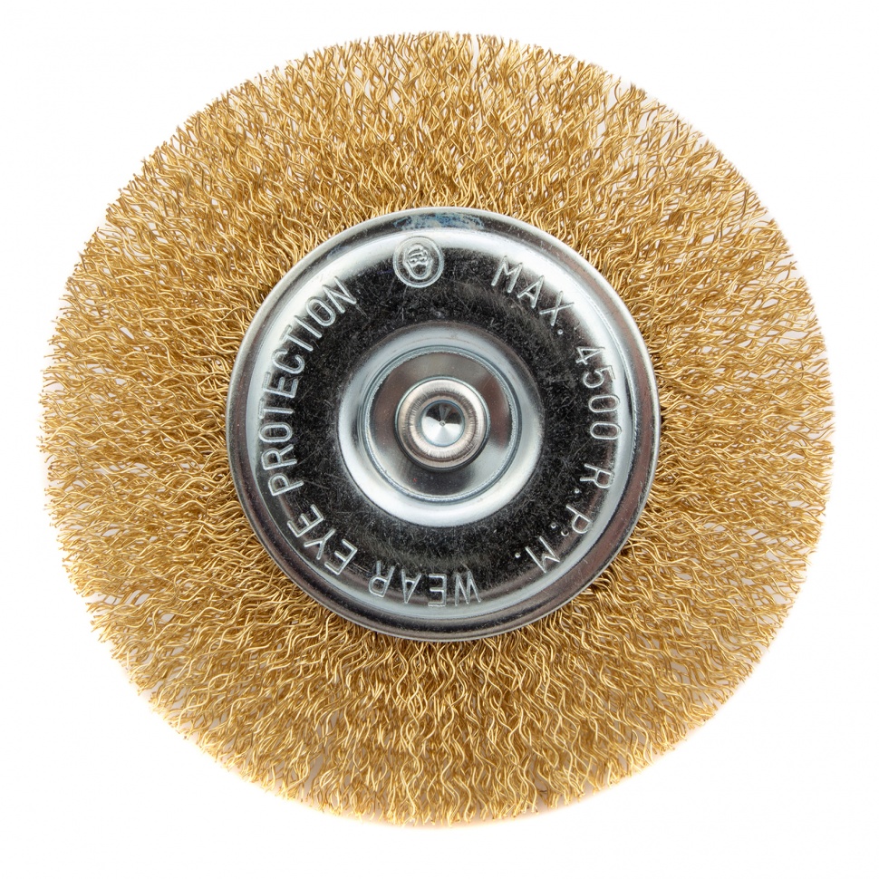 Щетка для дрели 100 мм, плоская со шпилькой, латунированная витая проволока Matrix (74450)
