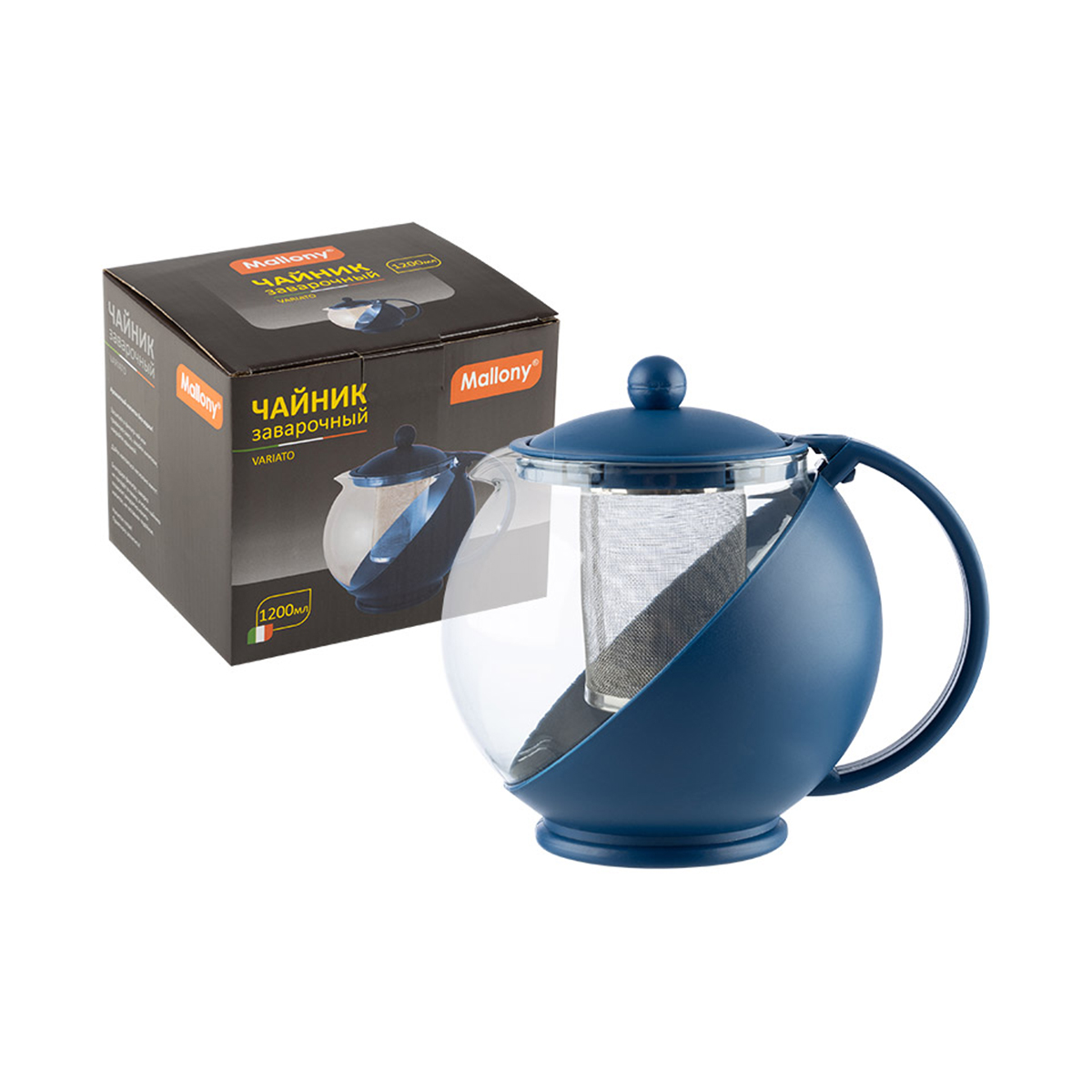 Чайник завар. стекло "variato" 1,2 л  пластик. корпус, фильтр нержав. (1/12) "mallony"