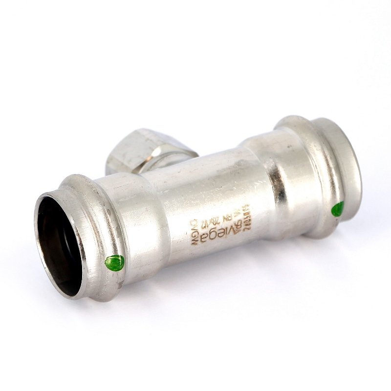 Тройник пресс-В 28х1/2"х28 нержавеющая сталь Sanpress Inox VIEGA