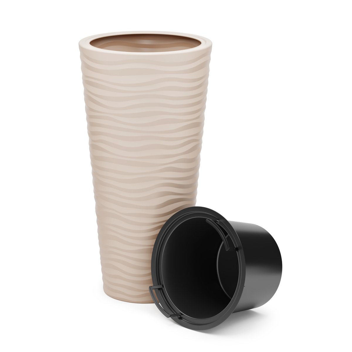 Кашпо для цветов напольное "оазис" 63 л со вставкой 13 л (св.бежевое) (1/2) "альтернатива" м8083