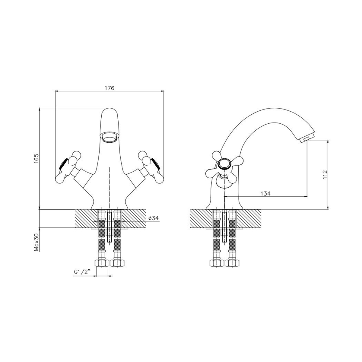 Смеситель для умывальника "vienna" vn 26-2  монолитный, двухвентильный (1/10) "esko"