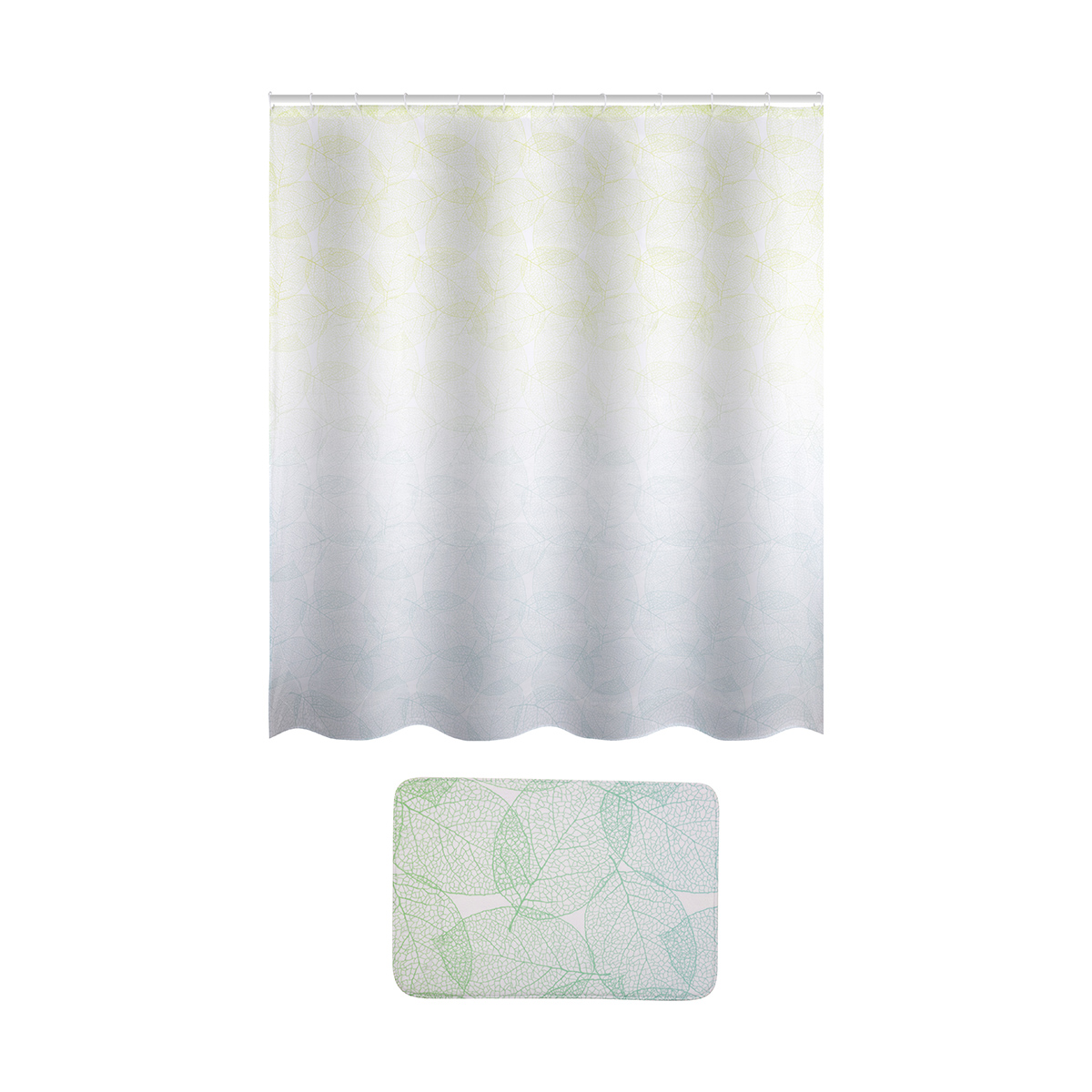 Набор для ванной "листья" (коврик микрофибра, штора полиэстер) (1/8/24) "рыжий кот"