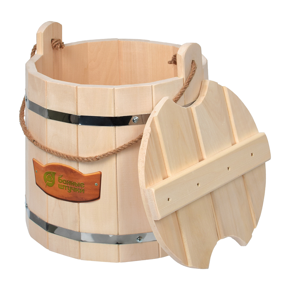 Ведро для бани и сауны "с легким паром" 15 л с крышкой, липа (1) "банные штучки" 31099
