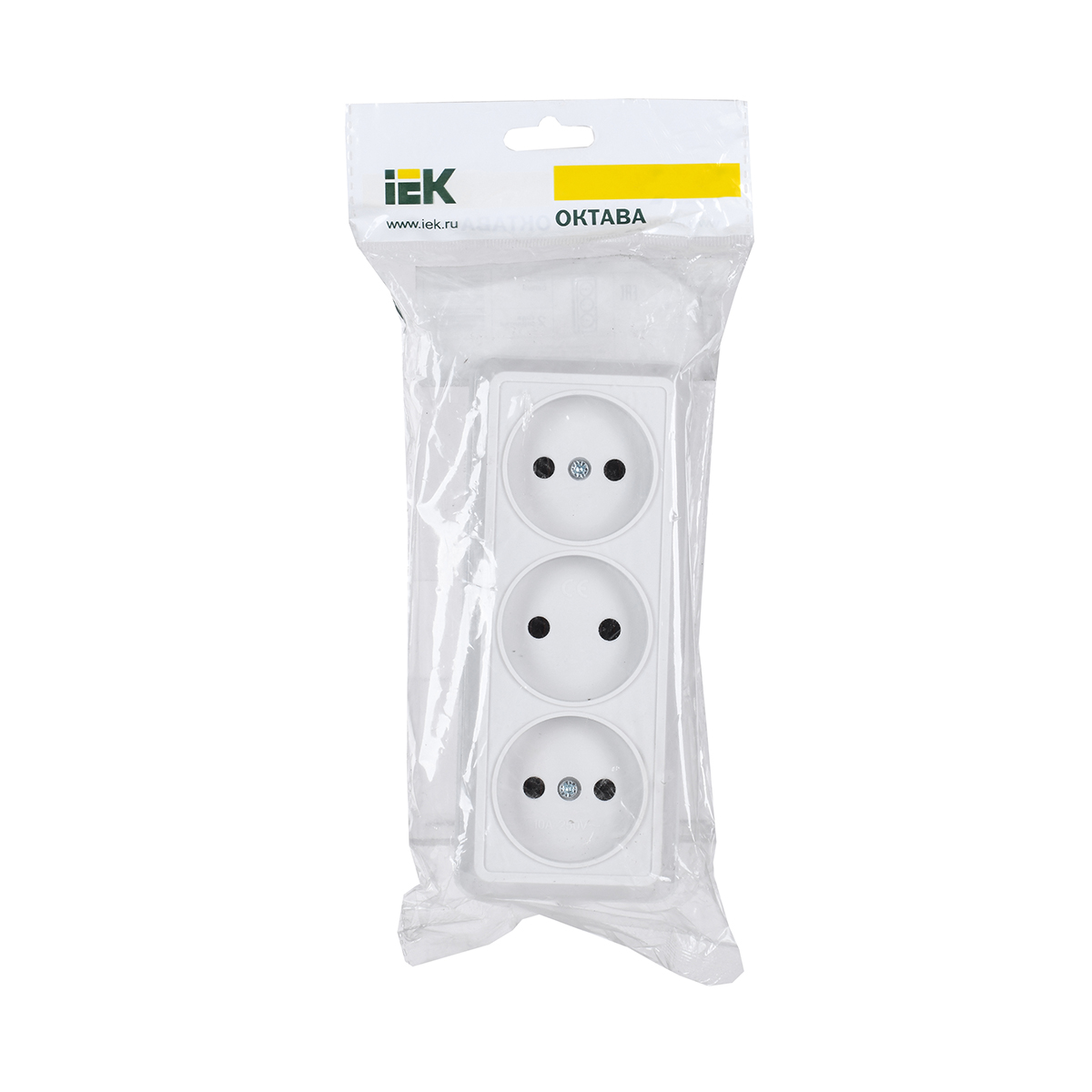 Розетка открыт. уст. "октава" 3-х местн. рс23-2-об, 10а, белый (1/24/288) "iek"