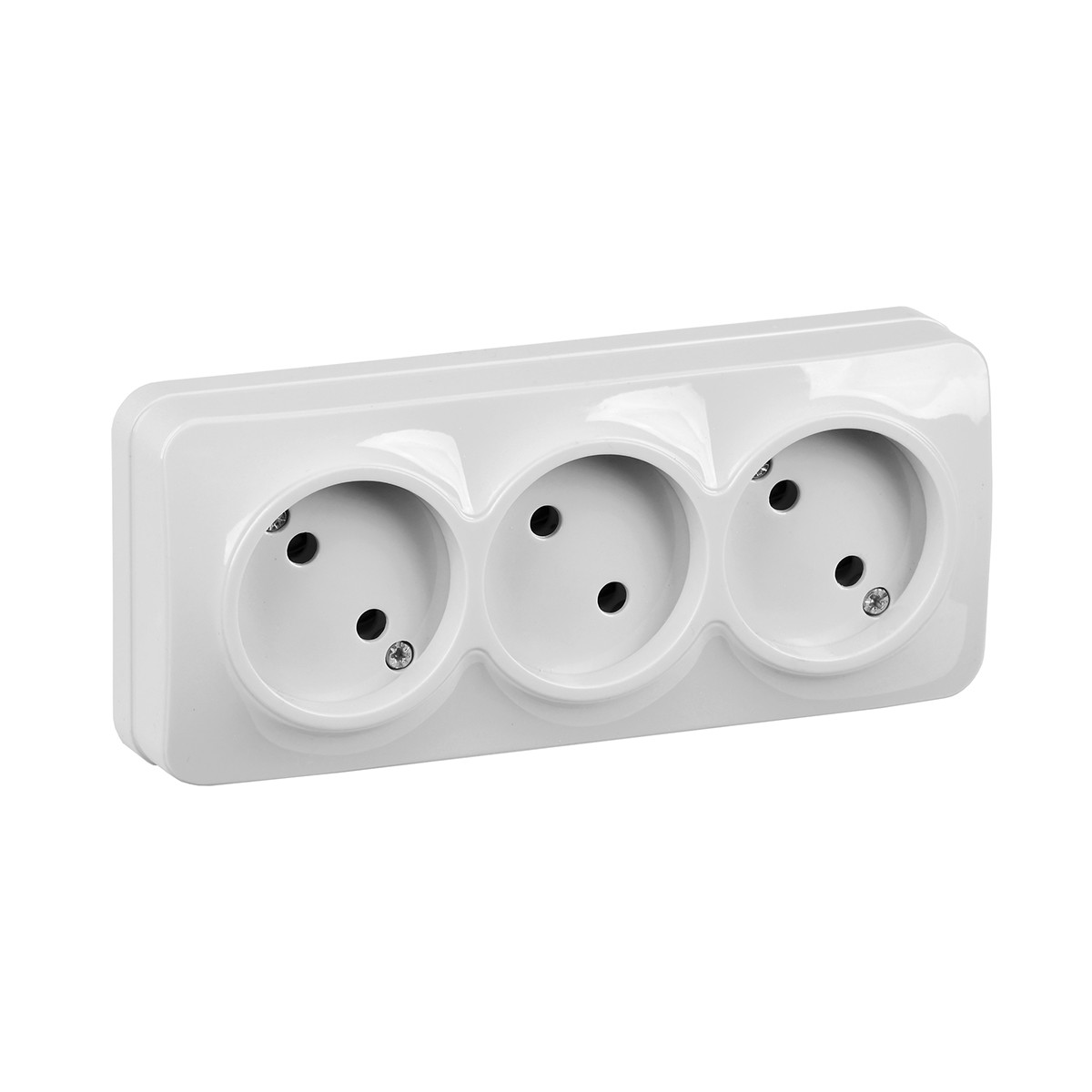 Розетка открыт. уст. "glory" 3-х местн. рс23-2-хб, 10а, белый (1/24/288) "iek"