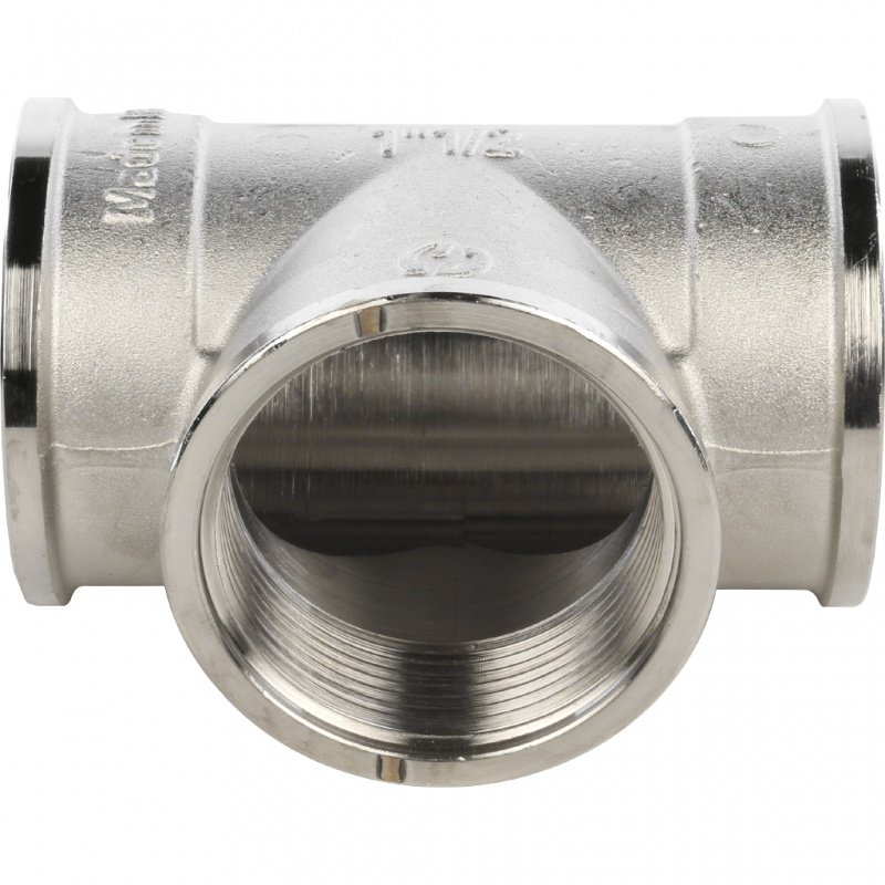 Тройник резьбовой ВР 1"1/2 никель STOUT