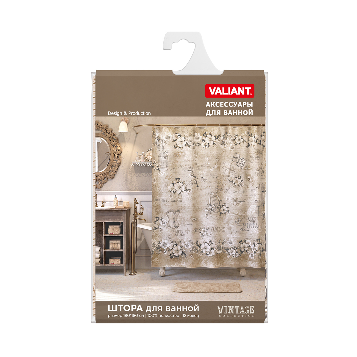 Штора для ванной 180*180 см (полиэстер) "vintage deluxe" (1/24) "valiant" vn-d-1818