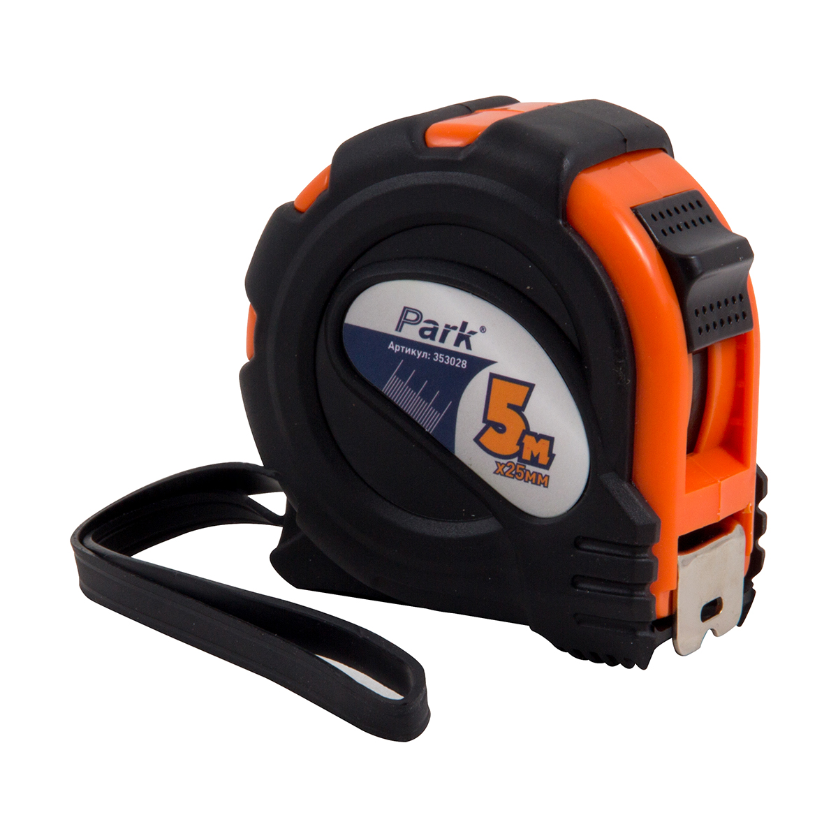Рулетка с фиксатором прорезин. корпус 5 м/25 мм (1/12/72) "park" tm28-5025