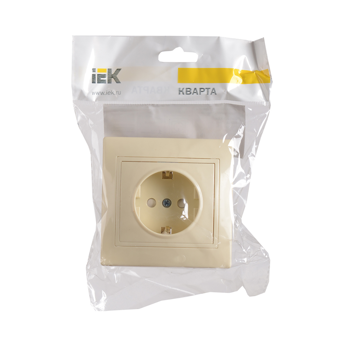 Розетка "кварта" 1 местн. с заземл, с шторк. рсш10-3-км, 16а (керам.) кремовый (1/10/200) "iek"
