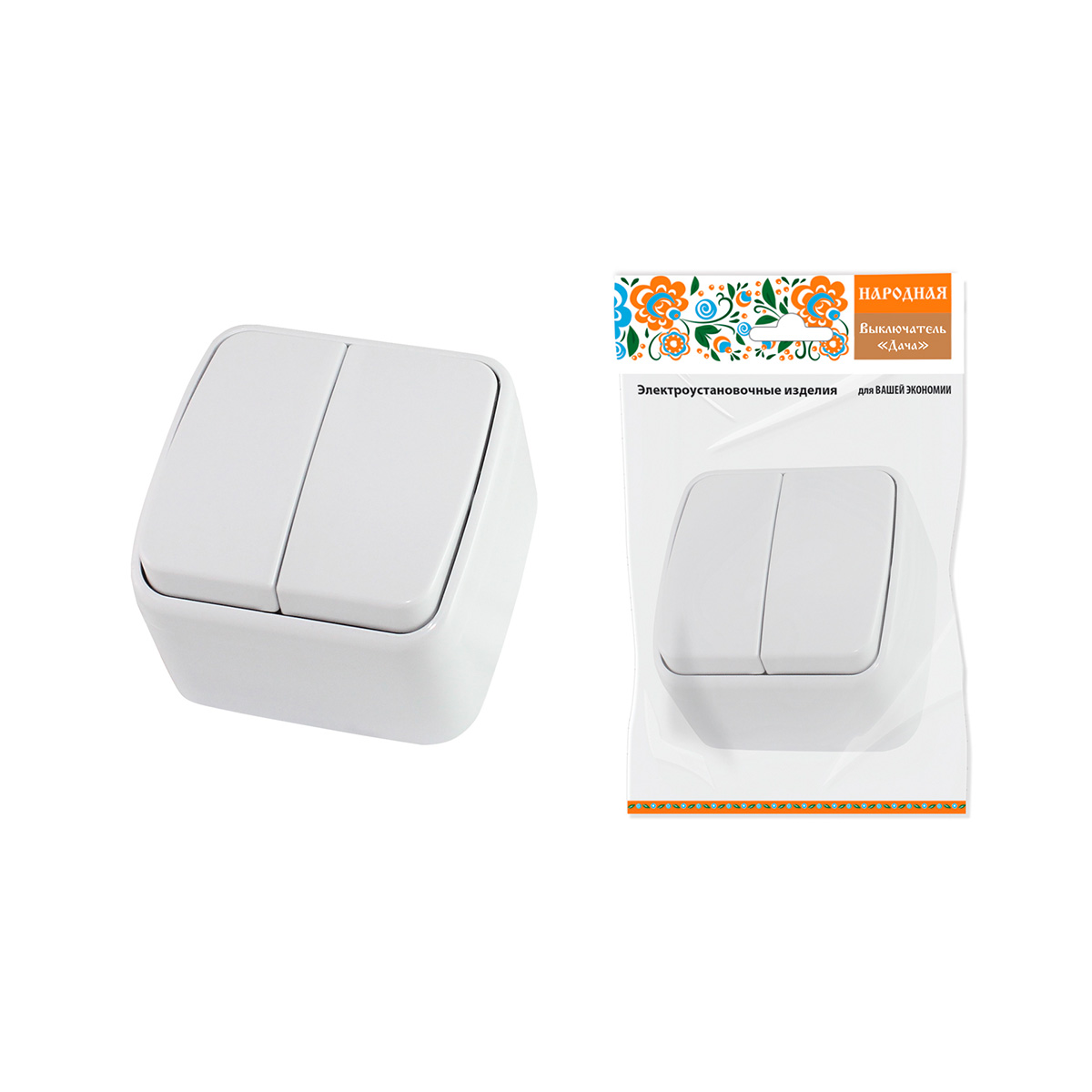 Выключатель 2-х кл. открыт. уст. ip20 10а "дача" (1/10/100) народный sq1824-0002