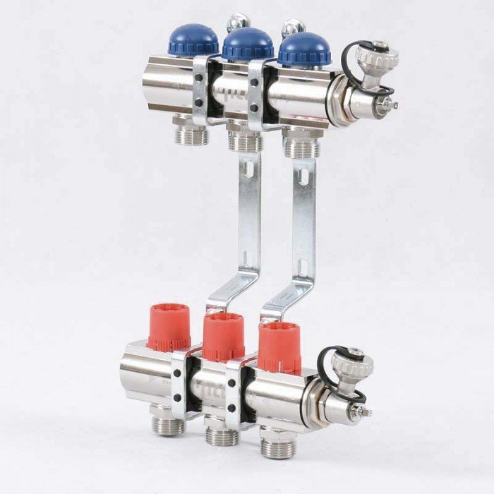 Колл. группа UNI-FITT 1"x3/4" ЕК 3 выхода с регулировочными и термостатическими вентилями