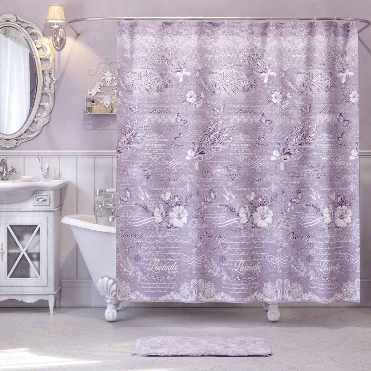 Штора для ванной 180*180 см (полиэстер) "lavande elegant" (1/24) "valiant" lv-e-1818