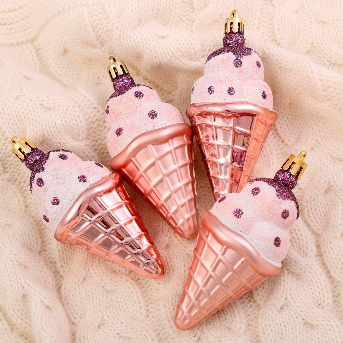 Украшение новогоднее "рожок мороженого" (набор 4 шт) 4,5*10 см "зимнее волшебство" 4942040